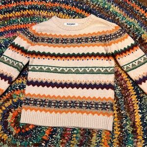 Old Navy Cream Sweater with Colorful Stripes